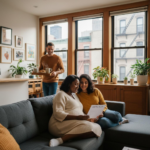 Pregnant woman meeting with professional doula in Chicago apartment to discuss birth plan and hospital support