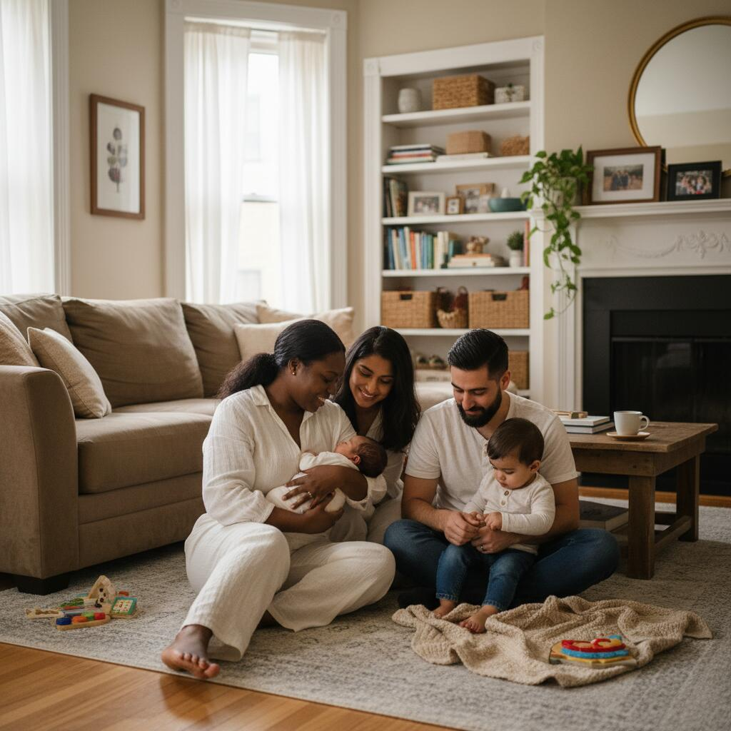 Postpartum doula supporting a new mother with her newborn in a Chicago home