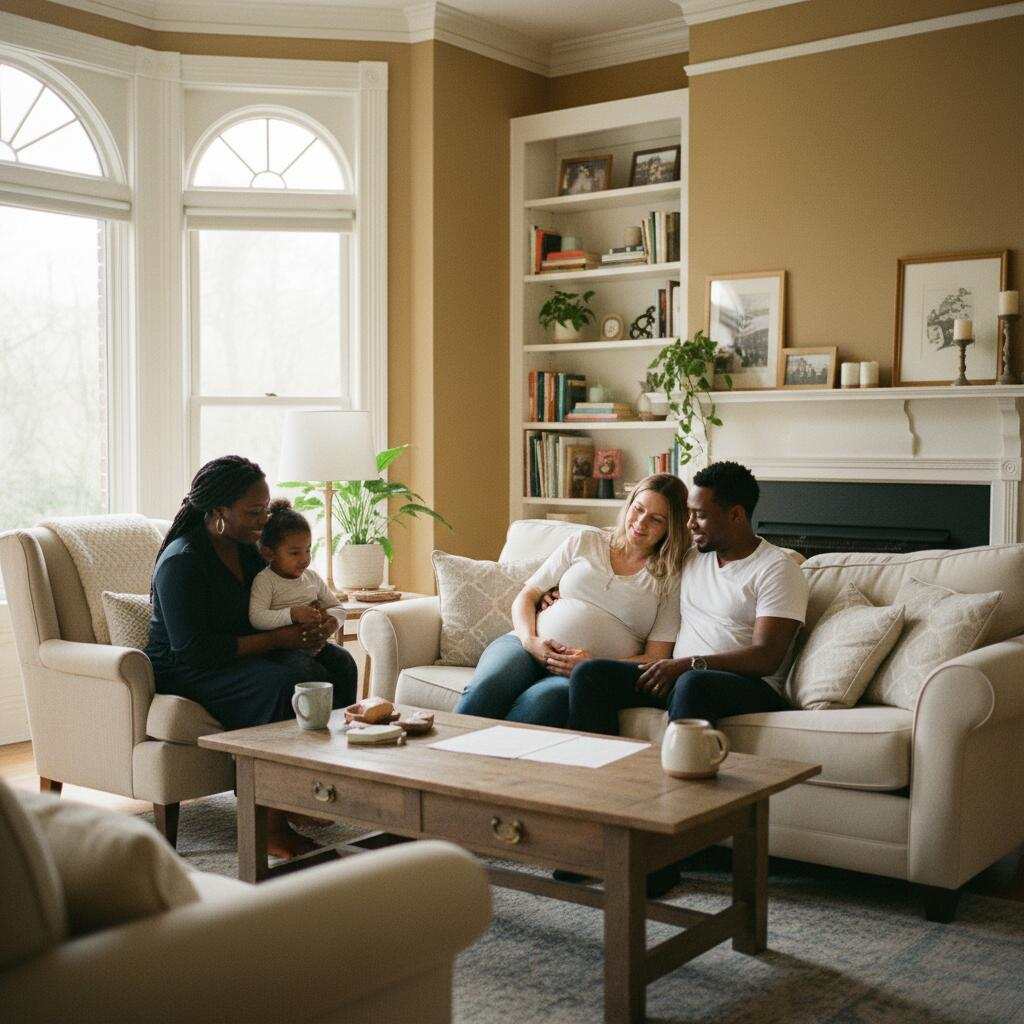 Birth doula providing continuous labor support to a woman in a Chicago hospital room