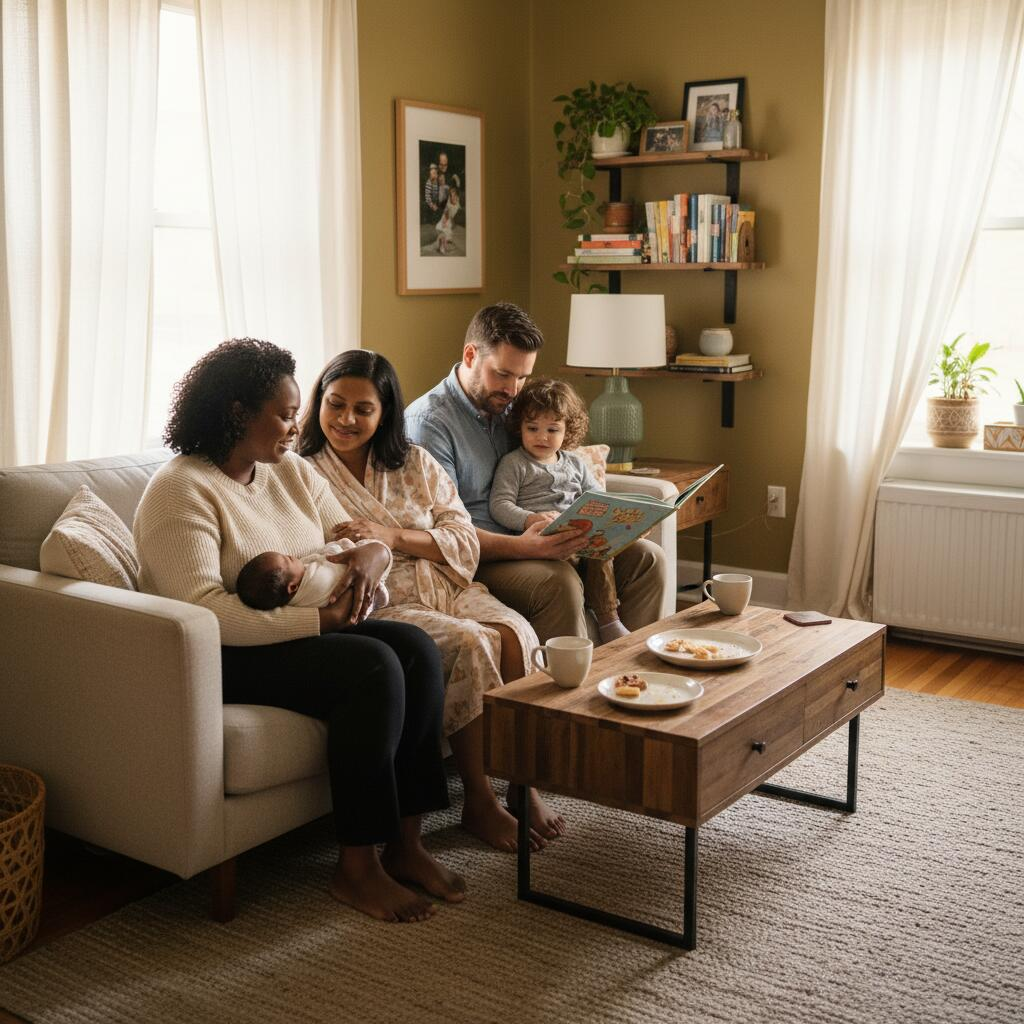 Chicago postpartum doula supporting new parents with their newborn at home